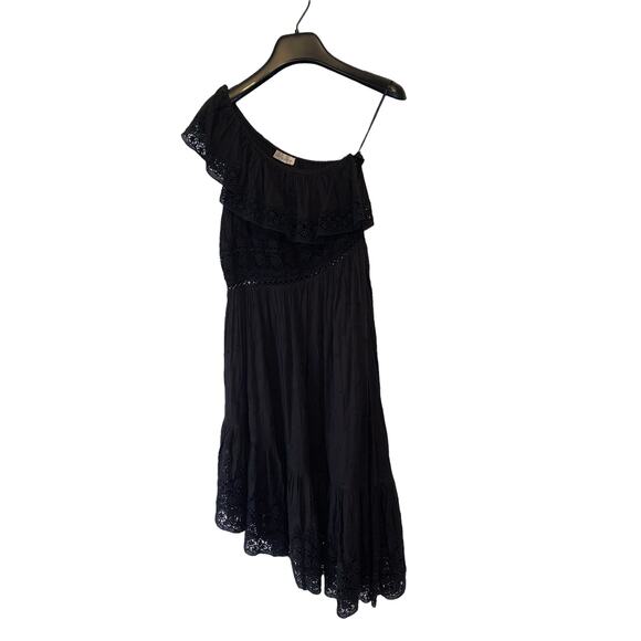 Loves Shack Fancy Pamela Asymmetric One Shoulder Black Midi Dress Size XS - Picture 3 of 14